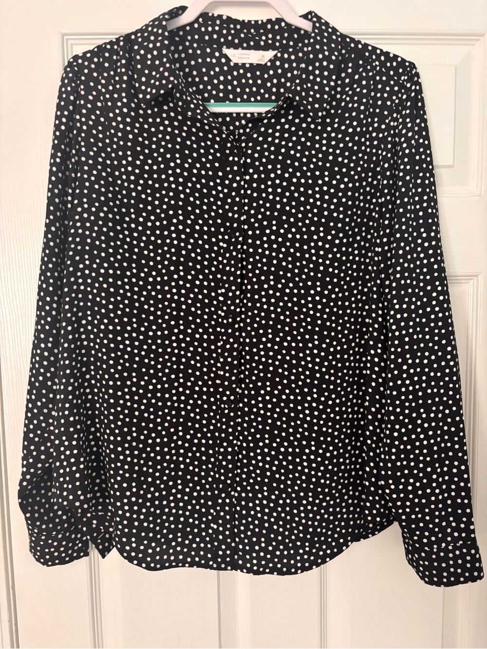 LC Lauren Conrad Black and White Polka Dot Button-Up Blouse